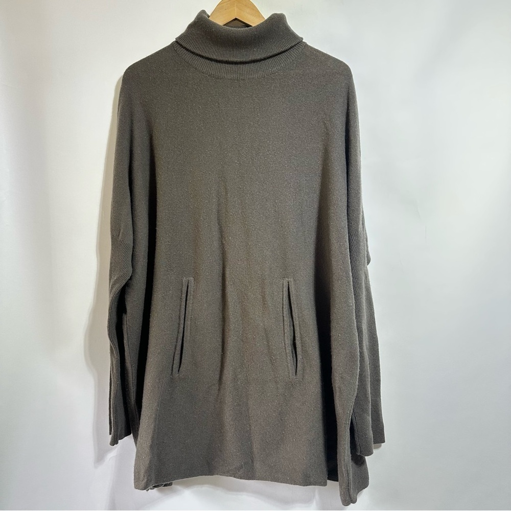 Garnet Hill dark Gray Wool Cashmere Oversized Turtleneck Sweater tunic small - Picture 2 of 9